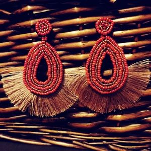 3/$25 Multicolor Beaded Fringe Fan Earrings